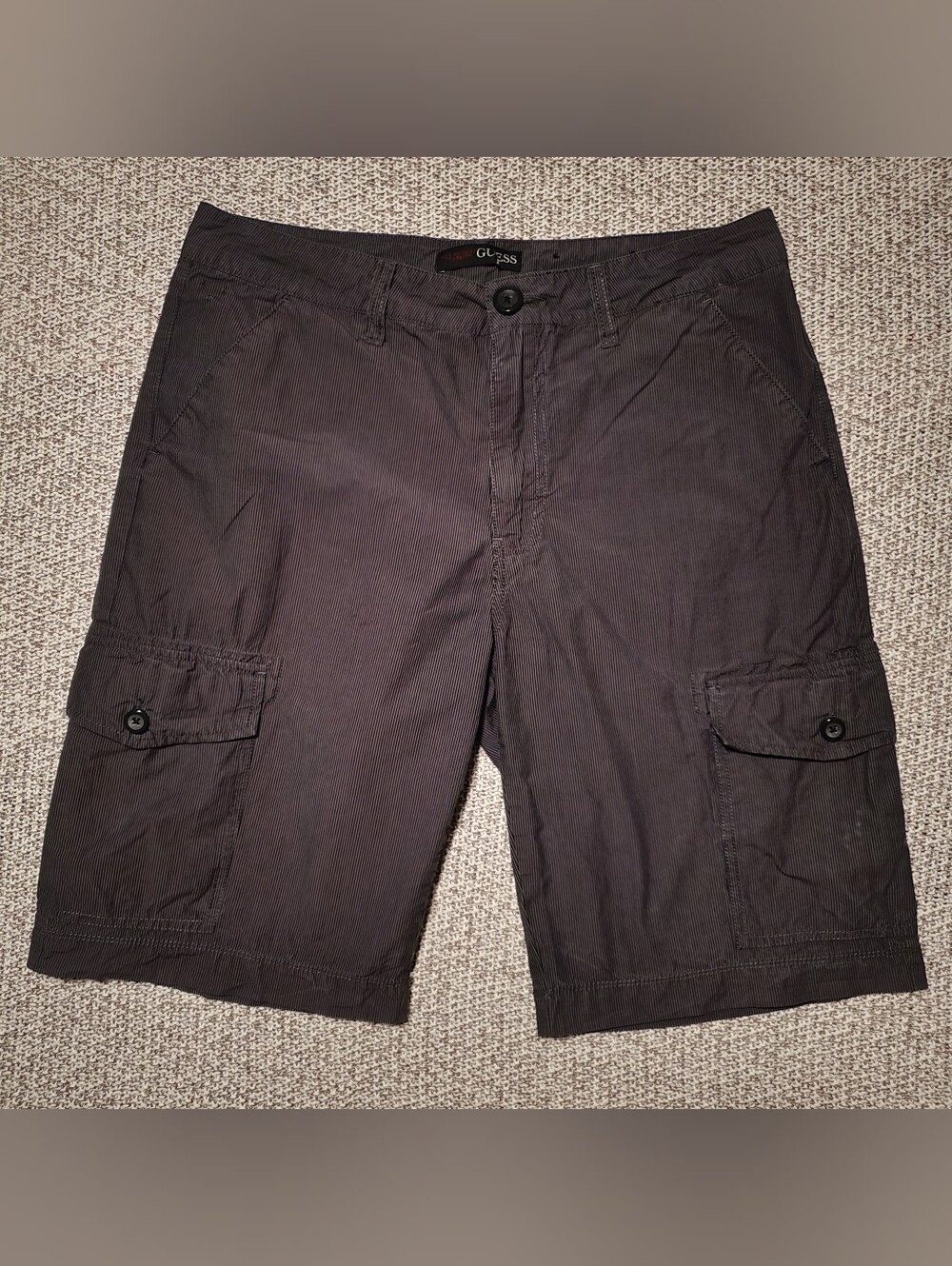 GUESS Cargo Shorts Striped Black Waist 36